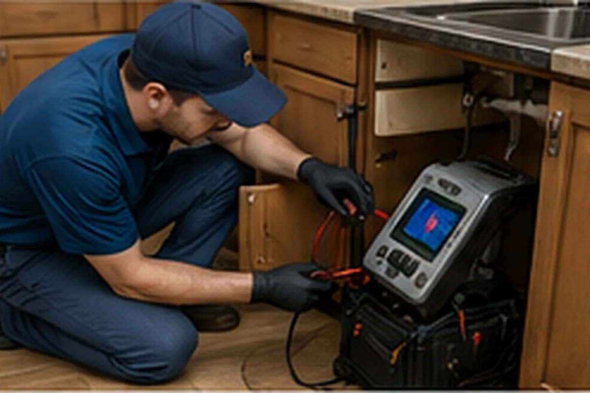 Plumbing technician checking for a hidden water leak